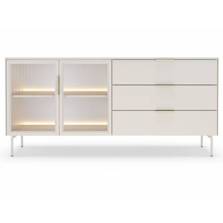 Komoda 180 cm kaszmir z szufladami + LED przeszklona LIMA